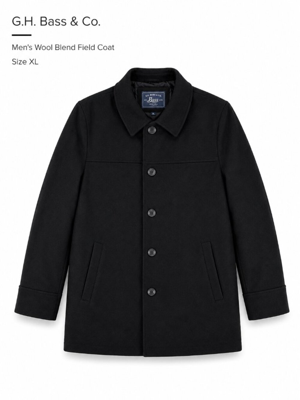 G.H. Bass Black Heavyweight Wool Blend Button Front Field Jacket Mens XL